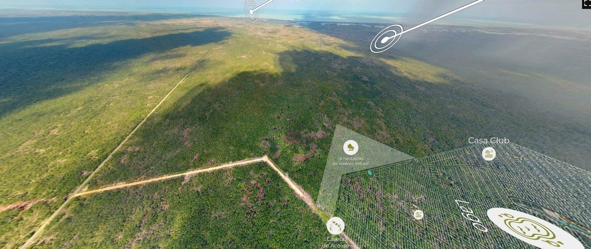 Foto con drone de los terrenos de Aldea Sisal
