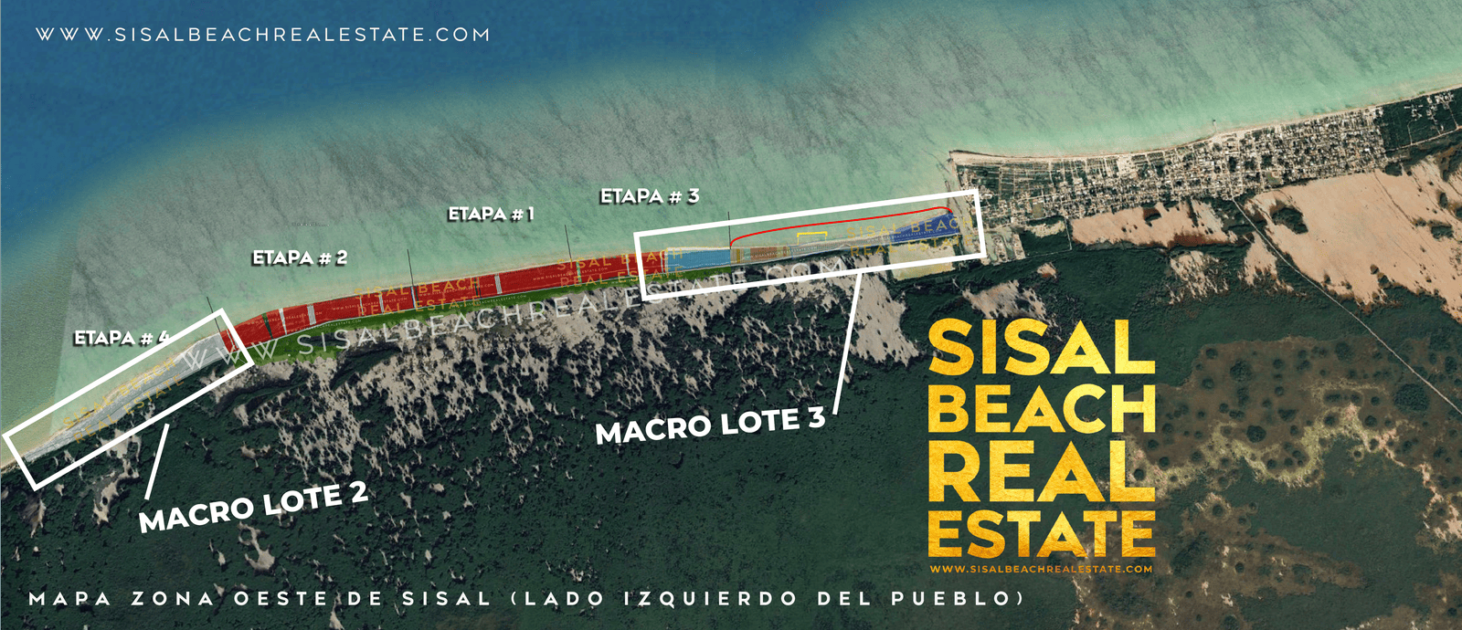 Master plan Paraíso Sisal con disponibilidad de macrolotes sobre foto satelital