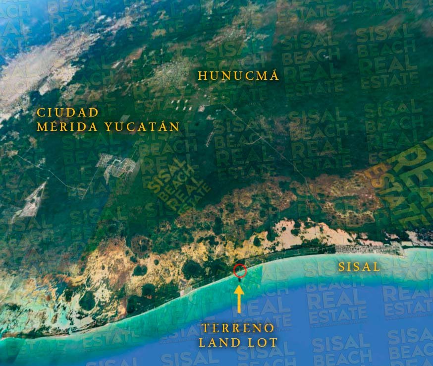 Terreno en venta Sisal Yucatán 20x190 - frente de playa